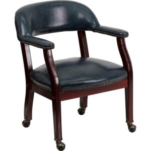 Add timeless charm to your space with this elegant reception/conference chair. This chair features navy vinyl upholstery
