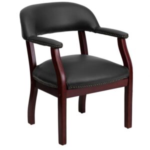 Add timeless charm to your space with this elegant reception/conference chair. This chair features black vinyl upholstery