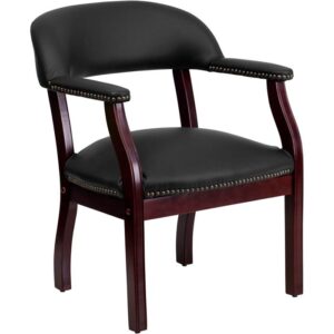 Add timeless charm to your space with this elegant reception/conference chair. This chair features black LeatherSoft upholstery