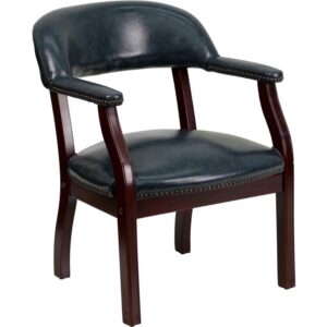Add timeless charm to your space with this elegant reception/conference chair. This chair features navy vinyl upholstery