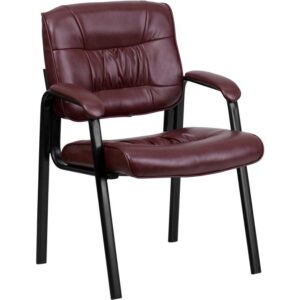Make a great first impression when your customers or clients visit your place of business with this Burgundy LeatherSoft Executive Side Reception Chair with Black Metal Frame. It features a comfortable