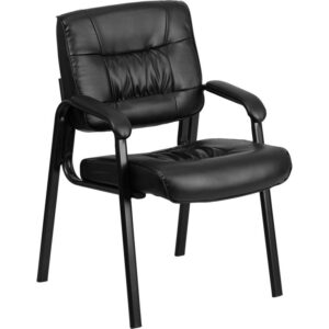 Make a great first impression when your customers or clients visit your place of business with this Black LeatherSoft Executive Side Reception Chair with Black Metal Frame. It features a comfortable