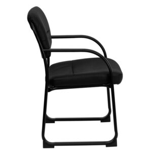 this chair will provide supreme comfort for clients and guests. LeatherSoft is leather and polyurethane for added softness and durability. The open back design paired with the sled base frame in a black powder coated frame finish give this side chair an elegant