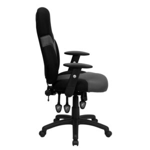 preventing long term strain. The infinite-locking back angle adjustment lever changes the angle of your torso to reduce disc pressure. The multi-tilt lock mechanism rocks/tilts and locks the chair in infinite positions while the tilt tension adjustment knob adjusts the chair's backward tilt resistance. Chair easily swivels 360 degrees to get the maximum use of your workspace without strain. The pneumatic adjustment lever will allow you to easily adjust the seat to your desired height. The height adjustable armrests take the pressure off the shoulders and the neck.