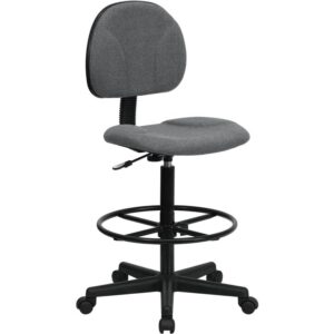 If you sit for long hours throughout the day you may benefit from this gray fabric upholstered drafting chair. Draft chairs are essential for any profession where work surfaces are above standard height