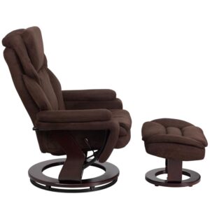 a book or just some down time than with this brown microfiber recliner and ottoman set. Ideal for relaxation or lounging with family and friends