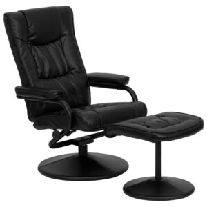If you need a great excuse to kick back and relax this black recliner and ottoman set with soft and durable LeatherSoft upholstery is just the ticket. Ease into this luxurious chair with its padded seat and back