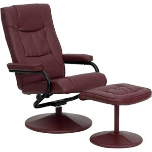 If you need a great excuse to kick back and relax this burgundy recliner and ottoman set with soft and durable LeatherSoft upholstery is just the ticket. Ease into this luxurious chair with its padded seat and back