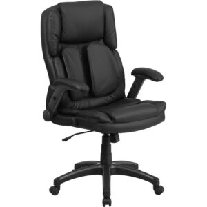 Finding a comfortable chair is essential when sitting for long periods of time. This LeatherSoft upholstered contemporary office chair features outer lumbar supports that provide excellent back support. LeatherSoft is leather and polyurethane for added softness and durability. Having the support of an ergonomic office chair may help promote good posture and reduce future back problems or pain. High back office chairs extend to the upper back for greater support. The high back design relieves tension in the lower back