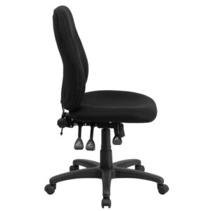 back angle and tilt lock. This chair offers great comfort benefits when having to sit for long periods at a time. A mid-back office chair offers support to the mid-to-upper back region. This chair is ideal for anyone who does a great deal of typing throughout the day and needs good back support. The locking back angle adjustment lever changes the angle of your torso to reduce disc pressure. Chair easily swivels 360 degrees to get the maximum use of your workspace without strain. The pneumatic adjustment lever will allow you to easily adjust the seat to your desired height.