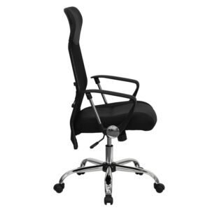 forward thinking design this stylish mesh and Leather task chair is perfect. The breathable mesh material allows air to circulate to keep you cool while sitting which can keep you more comfortable and productive throughout your work day. The high back design relieves tension in the lower back