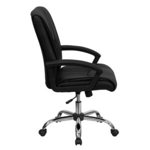 mid-back office chairs are the logical choice for performing an array of tasks. A mid-back office chair offers support to the mid-to-upper back region. The waterfall front seat edge removes pressure from the lower legs and improves circulation. Chair easily swivels 360 degrees to get the maximum use of your workspace without strain. The pneumatic adjustment lever will allow you to easily adjust the seat to your desired height. The chrome base adds a stylish look to complement a contemporary office space. This chair will make a great choice as a conference chair to keep user's comfortable throughout a meeting.