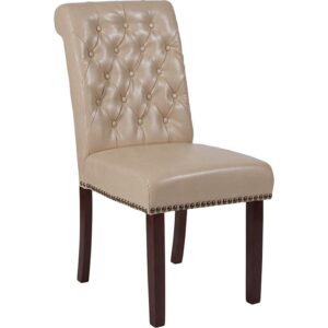 The classic LeatherSoft upholstered parsons chair is a versatile seating option for your home. Sleek lined panel stitching