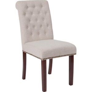 The classic leather upholstered parsons chair is a versatile seating option for your home. Sleek lined panel stitching