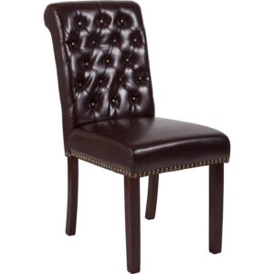 The classic LeatherSoft upholstered parsons chair is a versatile seating option for your home. Sleek lined panel stitching