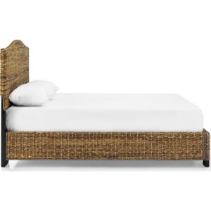 coastal vibe of the Serena Rattan King Bed. Featuring a handwoven natural banana leaf