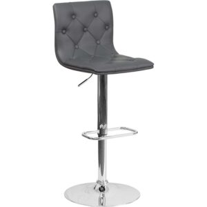 Classic style meets contemporary flair in this gray adjustable height bar stool. Boasting attractive button tufted detailing with gray vinyl upholstery