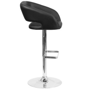 this stool has a rounded mid-back design and a cutout back. Its seat and back are padded with 1.5" of foam and upholstered in vinyl. The height adjustable swivel seat easily adjusts from counter to bar height using the convenient gas lift handle