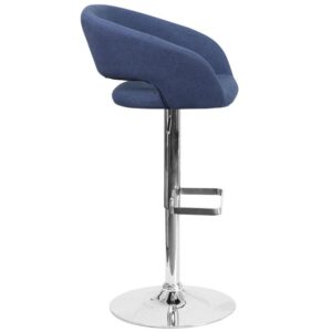 this stool has a rounded mid-back design and a cutout back. Its seat and back are padded with 1.5" of foam and upholstered in vinyl. The height adjustable swivel seat easily adjusts from counter to bar height using the convenient gas lift handle