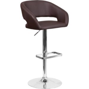 Everyone knows that the classics never go out of style and this brown vinyl upholstered adjustable height barstool is the perfect example. A great fit for your breakfast bar or kitchen counter
