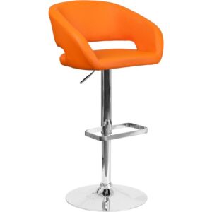 Everyone knows that the classics never go out of style and this orange vinyl upholstered adjustable height barstool is the perfect example. A great fit for your breakfast bar or kitchen counter