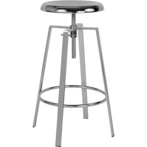 Add fun to your kitchen or bar with this stylish chrome barstool with metal swivel lift seat. The contoured seat is designed for comfortable seating. The swivel seat adjusts in height to accommodate different users. The sturdy metal frame has a foot rest for added comfort and stability and is finished off with protective rubber floor glides to ensure the chairs tuck in smoothly and that your floors stay free from scuffs and scratches. The unique design of this backless stool will completely transform your home.