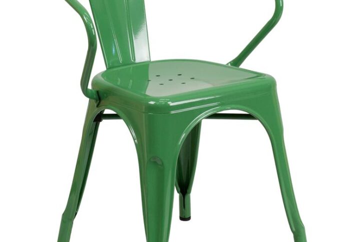 Spice up your kitchen or dining room by adding this colorful green metal chair to your space. This metal dining chair pairs nicely with metal and non metal tables. Whether your home decor is shabby chic
