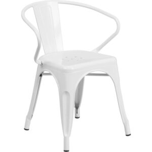 Spice up your kitchen or dining room by adding this colorful white metal chair to your space. This metal dining chair pairs nicely with metal and non metal tables. Whether your home decor is shabby chic