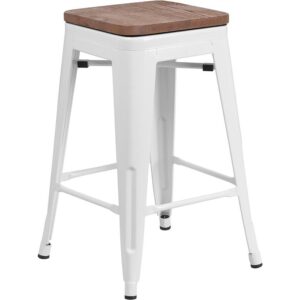 Save on space with this Backless Metal Bar Stool with wood seat. The clean lines and simple design of this square