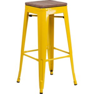 Save on space with this Backless Metal Bar Stool with wood seat. The clean lines and simple design of this square