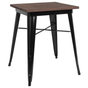 Welcome your customers in with style when you choose this square walnut standard height table with a metal frame. This sturdy table won't take up much floor space in your busy setting and provides your patrons with a cozy space to share food