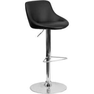 Give yourself a pat on the back for adding this chic adjustable height barstool to your home. The bucket seat and back are padded and upholstered in sleek black vinyl. The swivel seat easily adjusts from counter to bar height using the convenient gas lift handle