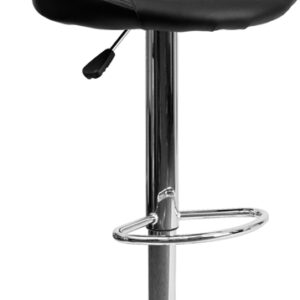 Classic style with a little zing perfectly describes this black upholstered adjustable height barstool with a diamond patterned back. A bucket seat design will make this a great accent chair around the bar area or kitchen and the easy to clean vinyl upholstery is an added bonus. The height adjustable swivel seat adjusts from counter to bar height with the handle located below the seat while the chrome footrest supports your feet while also providing a contemporary chic design. To help protect your floors