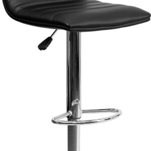 Provide the perfect pop of color and on-trend appeal in your home with this black adjustable barstool. This modern style armless stool has a gracefully contoured shape and mid-back design that offers the perfect amount of support for guests. The height adjustable swivel seat adjusts from counter to bar height with the handle located below the seat. The chrome footrest supports your feet and promotes good posture while also providing a contemporary chic design. To help protect your floors