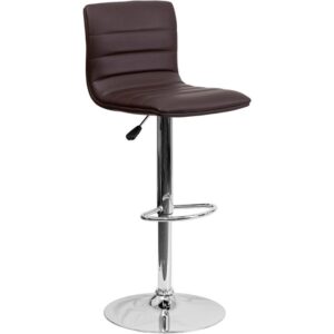Provide the perfect pop of color and on-trend appeal in your home with this brown adjustable barstool. This modern style armless stool has a gracefully contoured shape and mid-back design that offers the perfect amount of support for guests. The height adjustable swivel seat adjusts from counter to bar height with the handle located below the seat. The chrome footrest supports your feet and promotes good posture while also providing a contemporary chic design. To help protect your floors