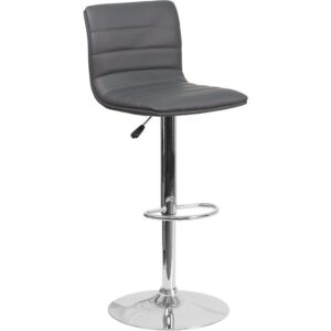 Provide the perfect pop of color and on-trend appeal in your home with this gray adjustable barstool. This modern style armless stool has a gracefully contoured shape and mid-back design that offers the perfect amount of support for guests. The height adjustable swivel seat adjusts from counter to bar height with the handle located below the seat. The chrome footrest supports your feet and promotes good posture while also providing a contemporary chic design. To help protect your floors