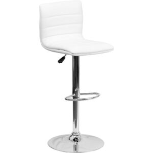 Provide the perfect pop of color and on-trend appeal in your home with this white adjustable barstool. This modern style armless stool has a gracefully contoured shape and mid-back design that offers the perfect amount of support for guests. The height adjustable swivel seat adjusts from counter to bar height with the handle located below the seat. The chrome footrest supports your feet and promotes good posture while also providing a contemporary chic design. To help protect your floors