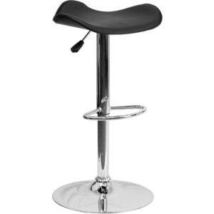 Take your design game to the next level with this extraordinary adjustable height bar stool. The backless design is casual and contemporary which allows it to seamlessly accent any area in the home. The easy to clean black vinyl upholstery will give your home a vibrant energy and is perfect to use on a regular basis. The height adjustable swivel seat adapts from counter to bar height with the handle located below the seat. The chrome footrest supports your feet while also providing a fashionable chic design. To help protect your floors