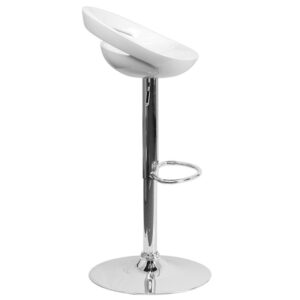 height adjustable barstool. The cutout back and gentle curve in the smooth seat create sleek comfort. The dual purpose design performs as a counter height stool or a bar height stool. The height adjustable swivel seat adjusts from counter to bar height with the handle located below the seat. Made to support you while you relax