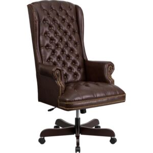 This button tufted executive office chair combines old world craftsmanship with 21st century ergonomic seating principles