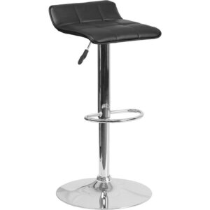 Simplicity and elegance go hand in hand with this black adjustable height barstool with a charming quilted design. The overall design is casual and contemporary which allow it to seamlessly accent any area in the home. The easy to clean vinyl upholstery is perfect when being used on a regular basis. The height adjustable swivel seat adjusts from counter to bar height with the handle located below the seat. The chrome footrest supports your feet while also providing a contemporary chic design. To help protect your floors