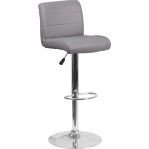 Come in and sit a while in this splendid gray adjustable height barstool with exposed embellished stitching on the back. This stylish stool provides added comfort with the waterfall front seat