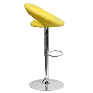 yellow orbit-style back adjustable height bar stool. The forward thinking design and curvy silhouette make this adjustable stool a perfect complement to any room. The orbit shaped back support and round seat of this dual use stool is upholstered in a durable