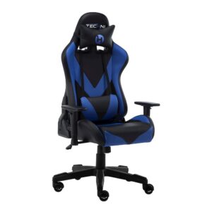 Add a classy touch to your gaming station with our blue/black gaming chair. It is sturdy and comfortable