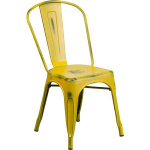 Spice up your kitchen or dining room by adding this colorful metal chair to your dining table. This metal dining chair pairs nicely with not only metal tables but also with glass and wood dining tables. Whether your home decor is shabby chic