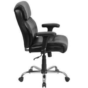 offering a broader seat and back width. A mid-back office chair offers support to the mid-to-upper back region. This office chair features black LeatherSoft upholstery and plenty of thick