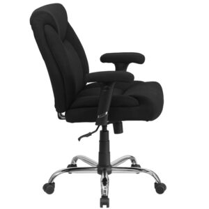plush padding to provide greater support. The waterfall front seat edge removes pressure from the lower legs and improves circulation. Chair easily swivels 360 degrees to get the maximum use of your workspace without strain. The pneumatic adjustment lever will allow you to easily adjust the seat to your desired height. The adjustable armrests take the pressure off the shoulders and the neck