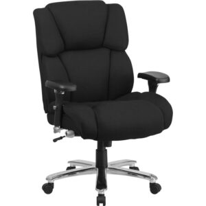 This Big & Tall Executive Office Chair is an ideal chair for larger and taller professionals who spend long hours sitting behind a desk. An extended upper back with integrated headrest and lumbar knob reinforces healthy posture. The 24" wide swivel seat is double padded with 4" of foam. Raise or lower the seat using the pneumatic height adjustment lever for a custom fit. Generously padded loop arms reduce pressure on the shoulders and neck providing additional comfort. Turn the tilt tension adjustment knob to increase or decrease the amount of force needed to rock or recline and lock the seat in place with the tilt lock mechanism. This sturdy chair has a heavy duty chrome base