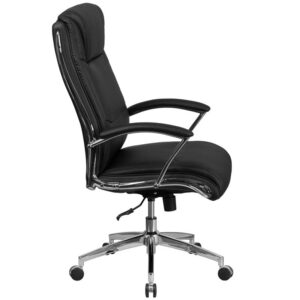 this high-back LeatherSoft office chair is the perfect seating solution for your workspace. Crafted from black LeatherSoft material with chrome arms and a chrome base
