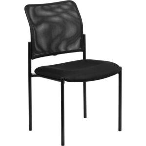The sleek lines of this black mesh side chair add distinctive style and surprising comfort to your office